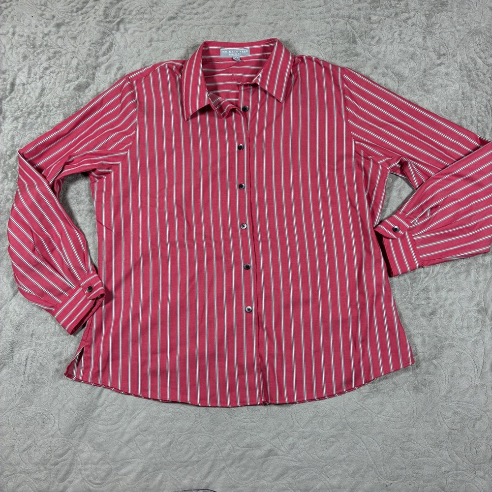 Foxcroft Wrinkle Free Shaped Fit Red Button Front Shirt Women 16 Career Wear
